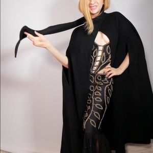 Black Laine Wool Cape With Scarf Circa 1980